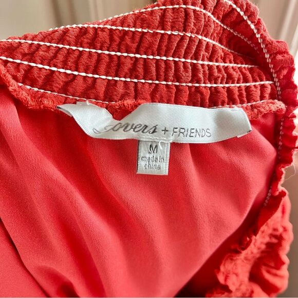 Lovers + Friends Orange Ruffle Dress Off The Shoulder Tie Waist Size Medium - Picture 9 of 9